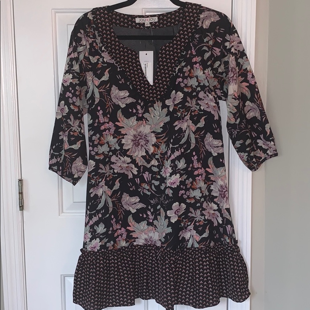 Floral and black 3/4 length sleeve dress